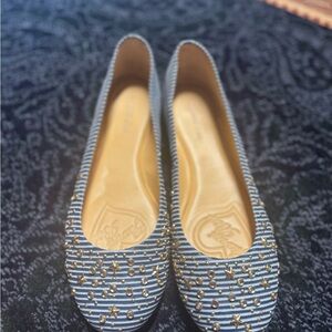 Gianni Bini Blue and Gold Star-Studded Flats (Size 10)
